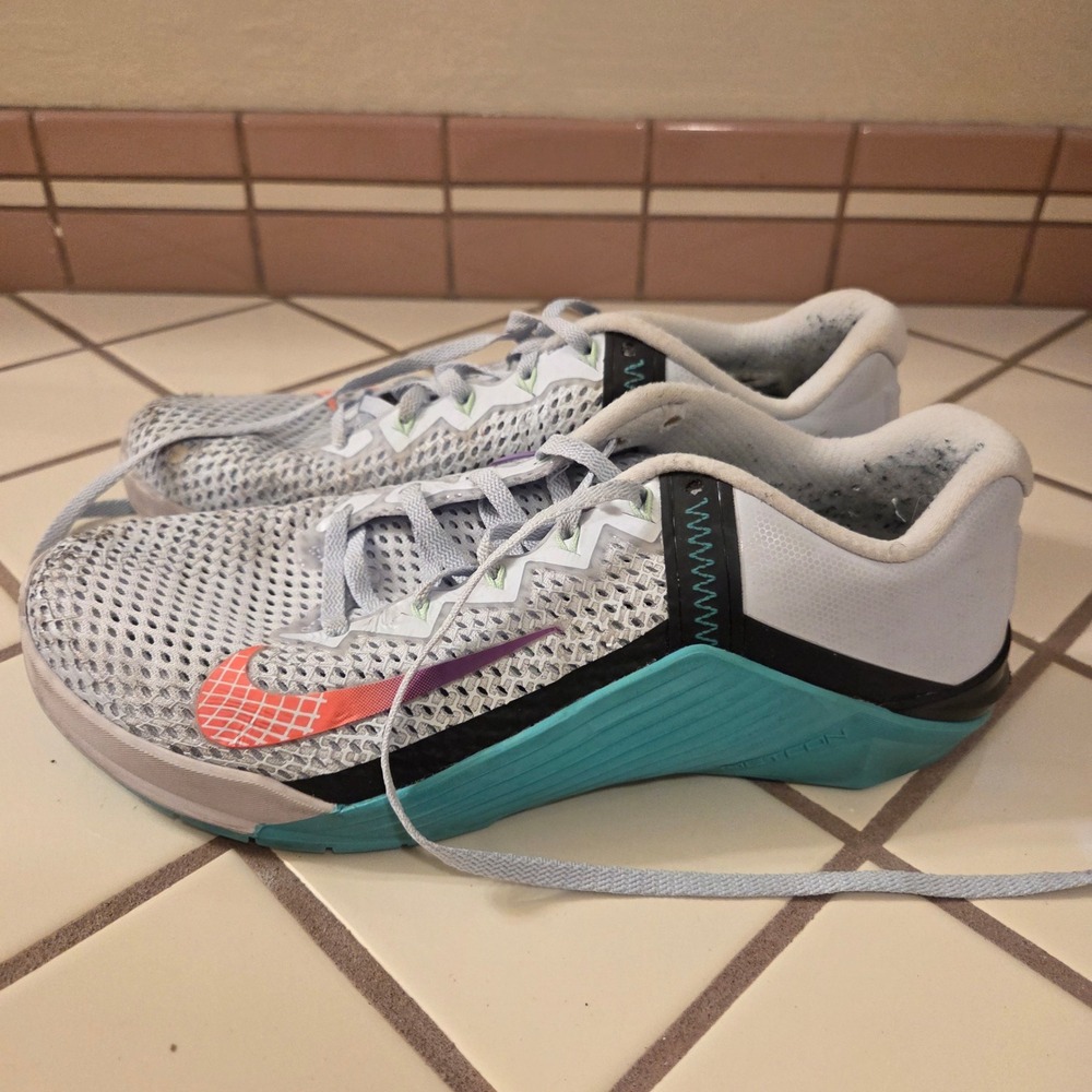 Nike Metcon 6 Womens Training Shoes White Teal Crimson AT3160-020 Size 9.5